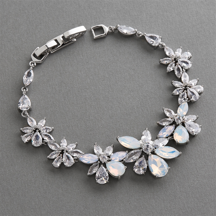 CZ and Opal Starburst Wedding Bridal & Prom Bracelet 7" Plus 1/2" Extender<br>4657B-OP-S