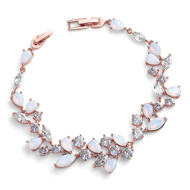 CZ and Opal Mosaic Rose Gold Wedding Bridal & Prom Bracelet 7" Plus 1/4" Extender<br>4658B-OP-RG