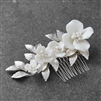Wedding Hair Comb with Light Ivory Resin Flowers, Crystals and Matte Silver Leaves