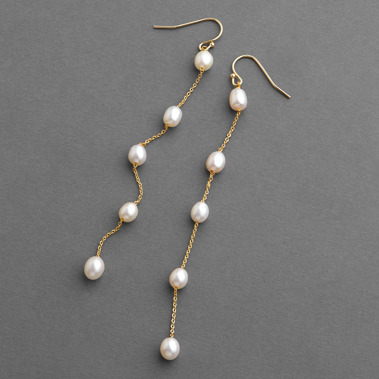 Freshwater Pearl & Gold Shoulder Duster Earrings