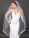 Stunning 60" Ivory Waltz Length Cut Edge Bridal Veil with Floral Lace Appliques<br>4680V-I-60