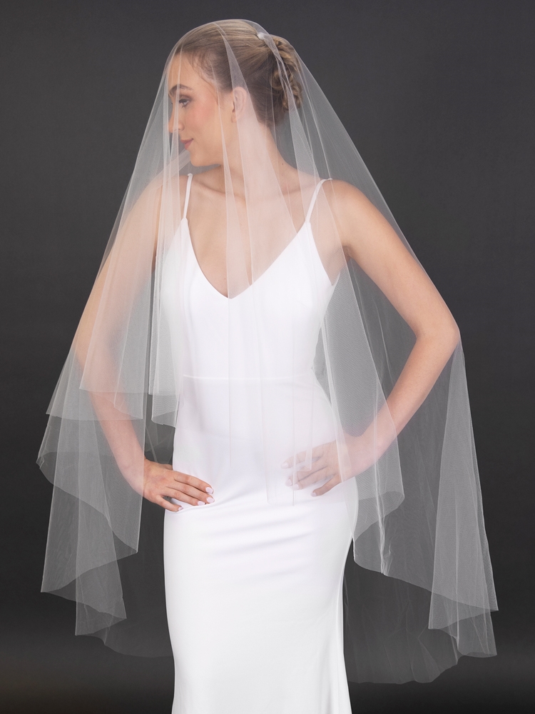 Luxe Soft Italian Tulle 52" Cut Edge Drop Veil With 30" Blusher <br>4681V-I-52