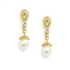 14K Gold Vintage CZ Pave Bridal Earrings with Pearl Drop<br>468E-G