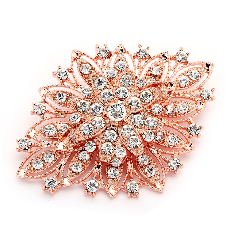 Best Selling Rose Gold Vintage Floral Bridal Brooch<br>471P-RG