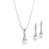 Silver Rhodium Plated Necklace & Earrings Jewelry Set with Freshwater Pearl<br>491S-S