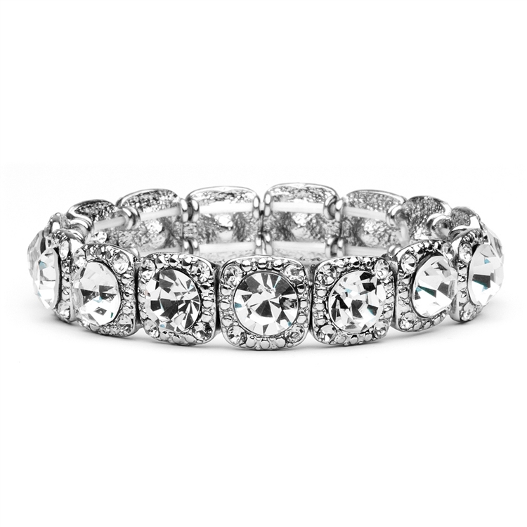 Silver Bridal or Prom Stretch Bracelet with Crystals<br>532B-CR