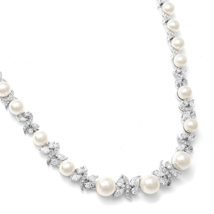 Luxurious Pearl and CZ Bridal Necklace<br>723N