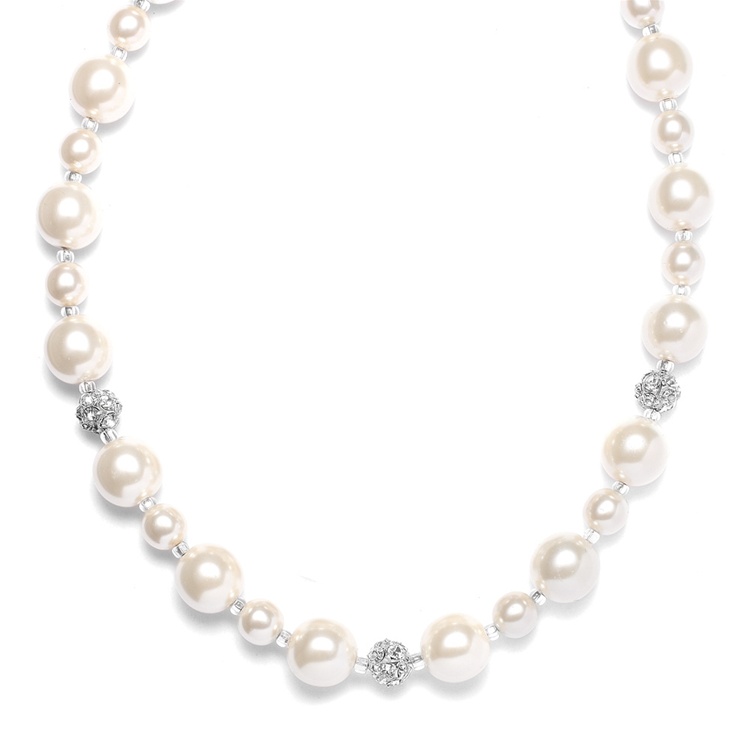 Pearl Wedding Necklace with Rhinestone Fireballs<br>878N