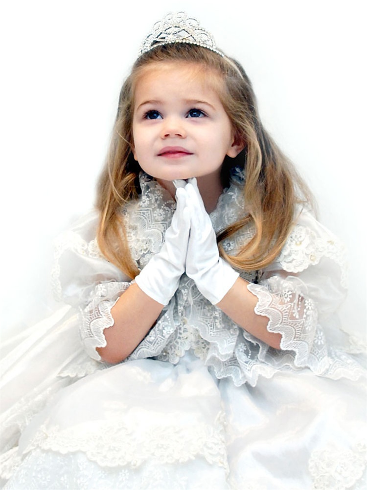 Children's Satin Wrist Gloves - White - 7-14
