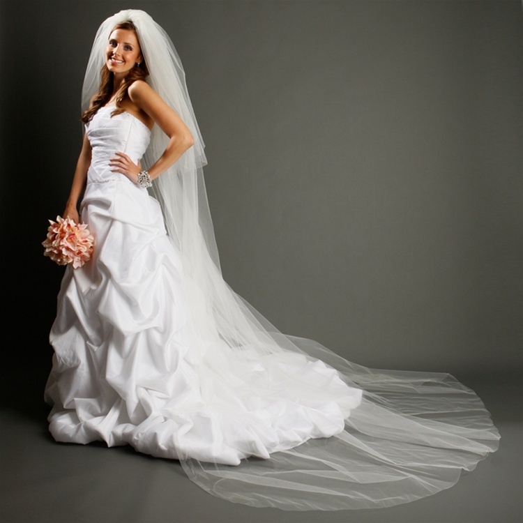 Two Layer Dramatic Cathedral Length 108" Cut Edge Wedding Veil<br>933V