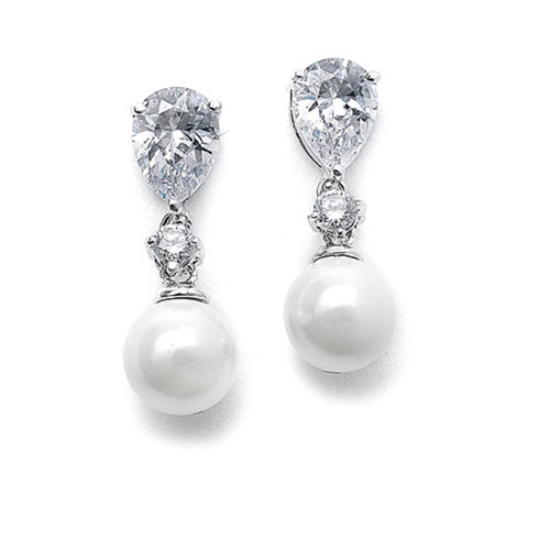 Pearl Wedding Earrings with CZ Pears<br>E061