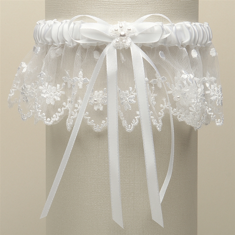 Vintage Irish Lace Inspired Wedding Garter - White<br>G029-W-W