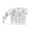 Brushed Silver and White Pearl Wedding Comb<br>H001-W-S