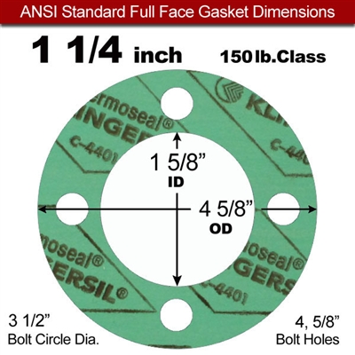 C-4401 Green N/A NBR Full Face Gasket - 150 Lb. - 1/16" Thick - 1-1/4" Pipe
