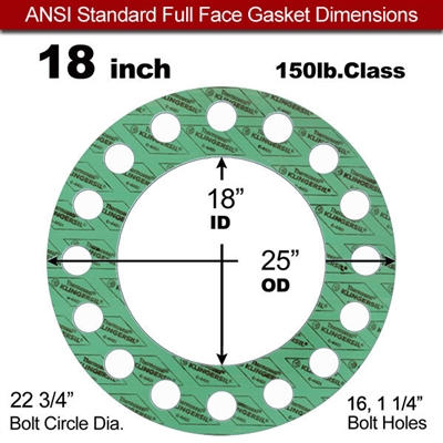 C-4401 Green N/A NBR Full Face Gasket - 150 Lb. - 1/16" Thick - 18" Pipe