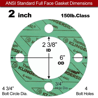 C-4401 Green N/A NBR Full Face Gasket - 150 Lb. - 1/16" Thick - 2" Pipe