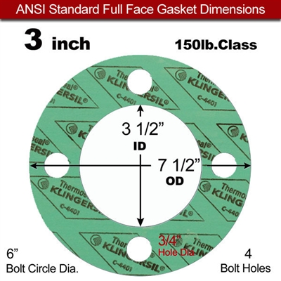 C-4401 Green N/A NBR Full Face Gasket - 150 Lb. - 1/16" Thick - 3" Pipe
