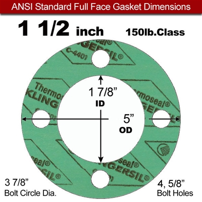 C-4401 Green N/A NBR Full Face Gasket - 150 Lb. - 1/8" Thick - 1-1/2" Pipe
