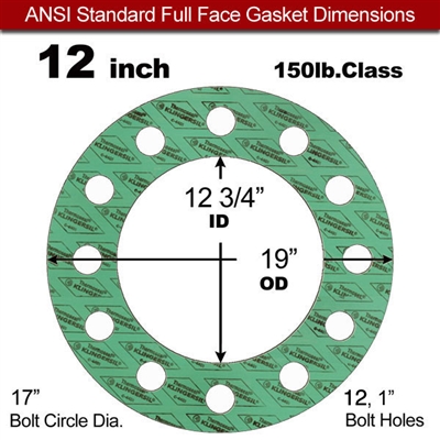 C-4401 Green N/A NBR Full Face Gasket - 150 Lb. - 1/8" Thick - 12" Pipe