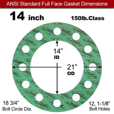 C-4401 Green N/A NBR Full Face Gasket - 150 Lb. - 1/8" Thick - 14" Pipe