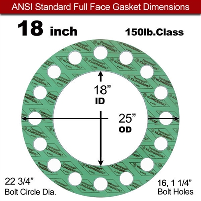 C-4401 Green N/A NBR Full Face Gasket -150 lb. - 1/8" Thick - 18" Pipe
