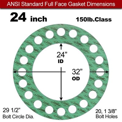 C-4401 Green N/A NBR Full Face Gasket - 150 Lb. - 1/8" Thick - 24" Pipe