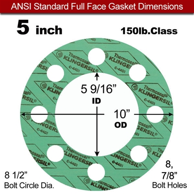 C-4401 Green N/A NBR Full Face Gasket - 150 Lb. - 1/8" Thick - 5" Pipe