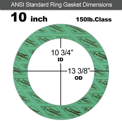C-4401 Green N/A NBR Ring Gasket - 150 Lb. - 1/16" Thick - 10" Pipe