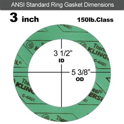 C-4401 Green N/A NBR Ring Gasket - 150 Lb. - 1/16" Thick - 3" Pipe