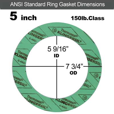C-4401 Green N/A NBR Ring Gasket - 150 Lb. - 1/8" Thick - 5" Pipe