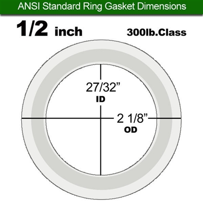 Equalseal PTFE with 304 Stainless Steel Core Flange Gasket - 300 Lb. - 3/32" Thick - 1/2" Pipe