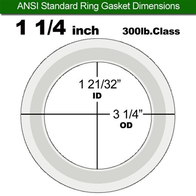 Equalseal PTFE with 304 Stainless Steel Core Flange Gasket - 300 Lb. - 3/32" Thick - 1-1/4" Pipe