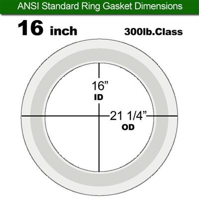 Equalseal PTFE with 304 Stainless Steel Core Flange Gasket - 300 Lb. - 1/8" Thick - 16" Pipe