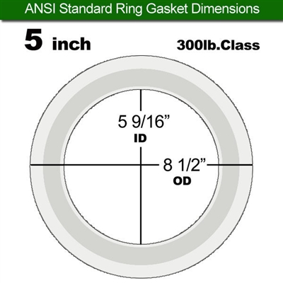 Equalseal PTFE with 304 Stainless Steel Core Flange Gasket - 300 Lb. - 1/8" Thick - 5" Pipe