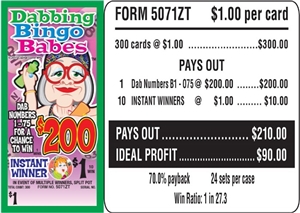 $200 TOP - Form # 5071ZT Dabbing Bingo Babes $1.00 Bingo Event Ticket