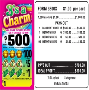 5200X 3's A Charm $1.00 Bingo Event Ticket