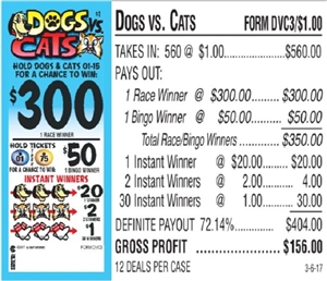$300 TOP - Form # DVC3 Dog vs. Cats $1.00 Bingo Event Ticket