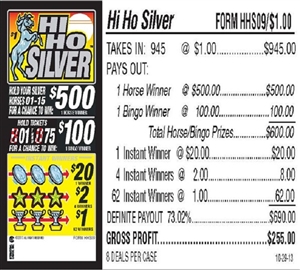 $500 TOP - Form # HHS09 Hi Ho Silver $1.00 Bingo Event Ticket