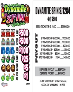 $500 TOP ($1 Bottom) - Form #SJ1284 Dynamite Spin (5-Window)