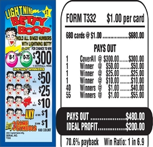 $300 TOP - Form # T332 Lightning Betty Boop $1.00 Bingo Event Ticket
