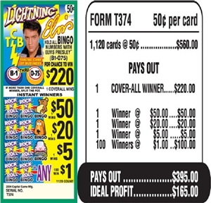 $220 TOP - Form # T374 Lightning Elvis $0.50 Bingo Event Ticket