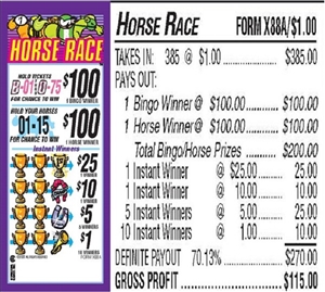 $100 TOP - Form # X88A Horse Race $1.00 Bingo Event Ticket