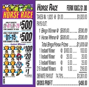 $500 TOP - Form # X88C Horse Race $1.00 Bingo Event Ticket