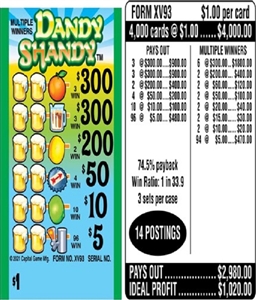 $300 TOP ($5 Bottom) - Form # XV93 Dandy Shandy (3-Window)