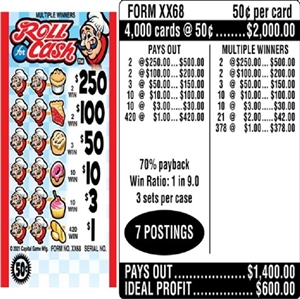 $250 TOP - Form # XX68 Roll For Cash 50 Cent Ticket (3-Window)