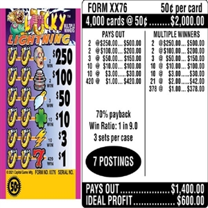 $250 TOP - Form # XX76 Lucky Lightning 50 Cent Ticket (3-Window)