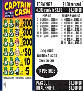 $300 TOP ($5 Bottom) - Form # YB27 Captain Cash (3-Window)