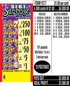 $250 TOP ($1 Bottom) - Form # YC77 Slot Surprise (3-Window)