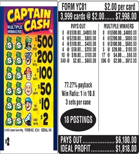 $500 TOP - Form # YC81 Captain Cash $2.00 Ticket (3-Window)