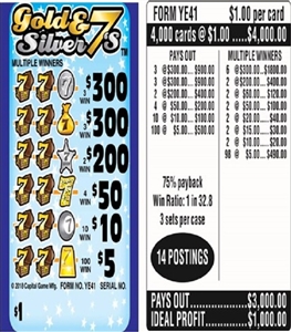 $300 TOP ($5 Bottom) - Form # YE41 Gold & Silver 7's (3-Window)